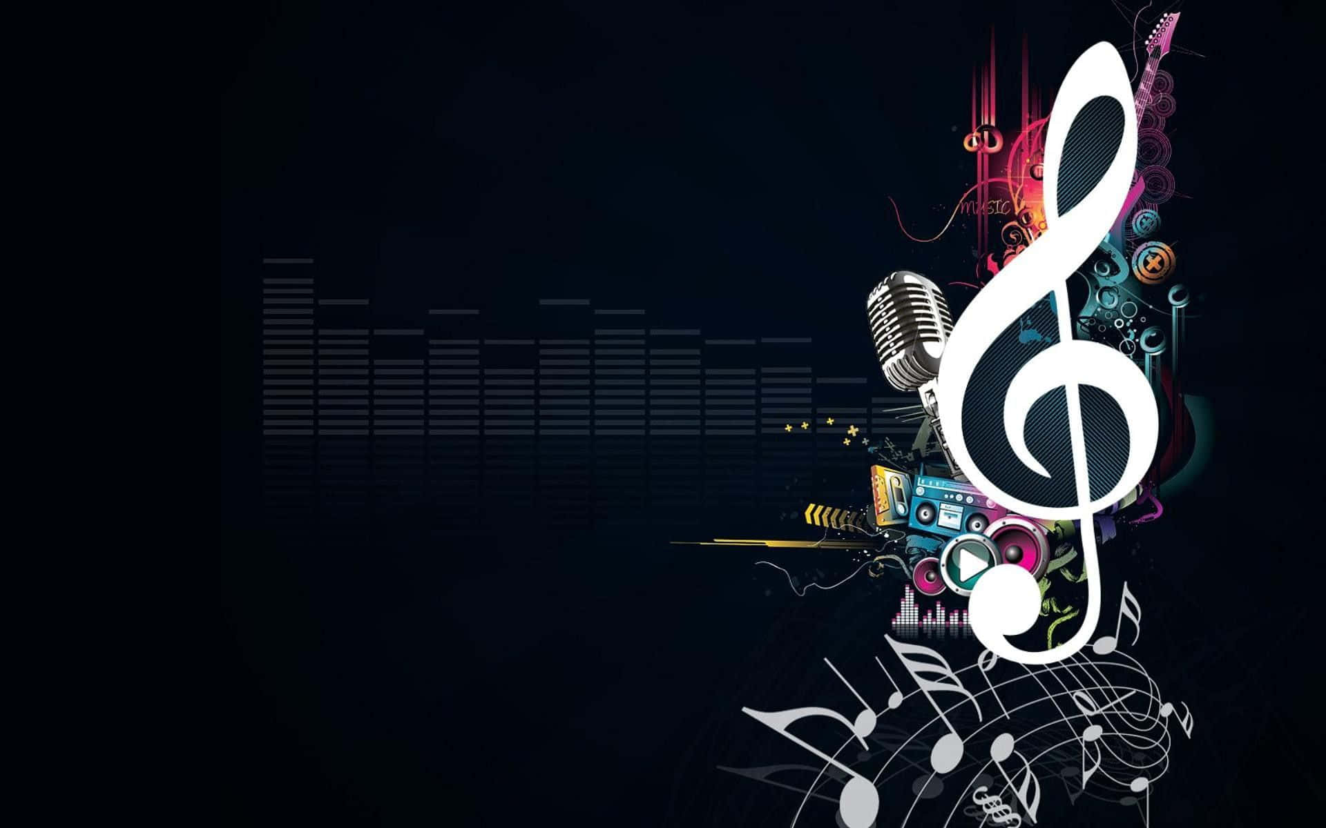 treble clef, musical notes, microphones, Full HD Desktop Wallpaper