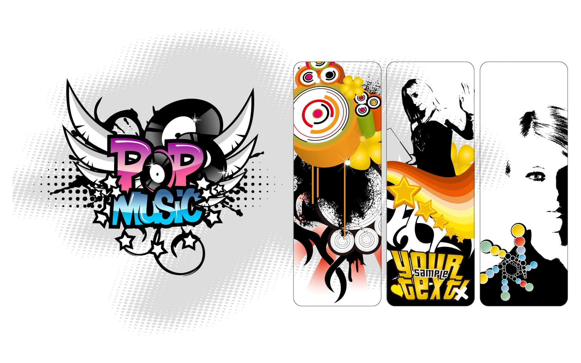 Pop Music, bold typography, colorful abstract elements, Full HD Desktop Wallpaper