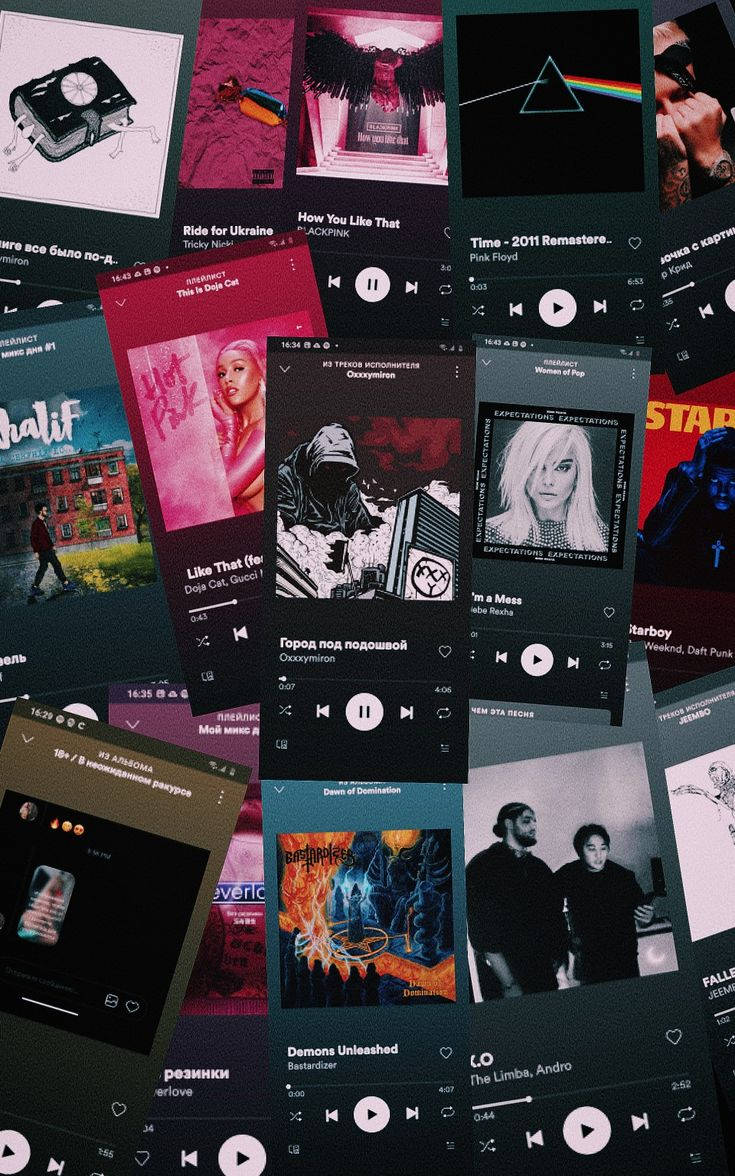 music app screens, album art, playback controls, SD Phone Wallpaper