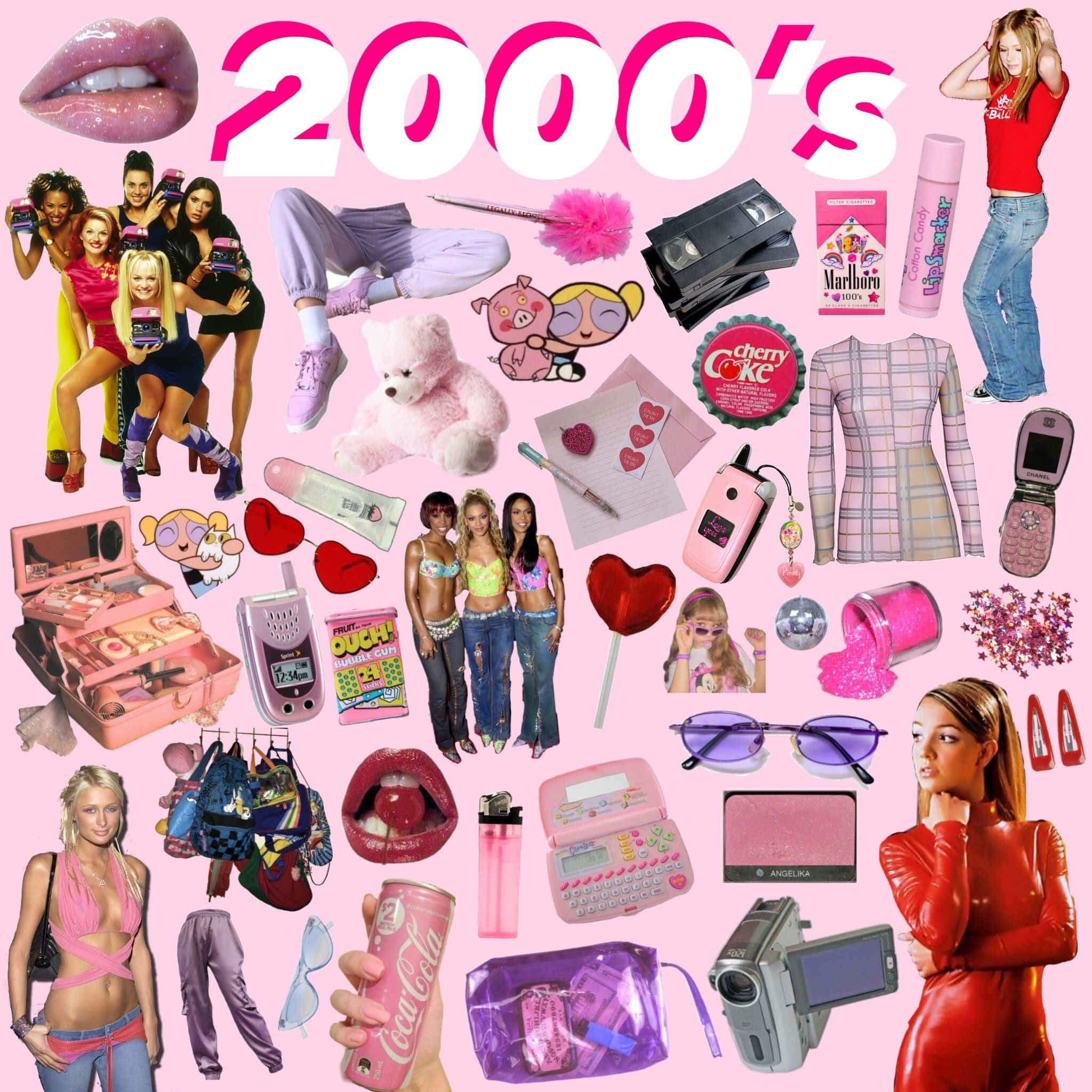 pink, vibrant pink collage, 2000s pop culture, Full HD Desktop Wallpaper