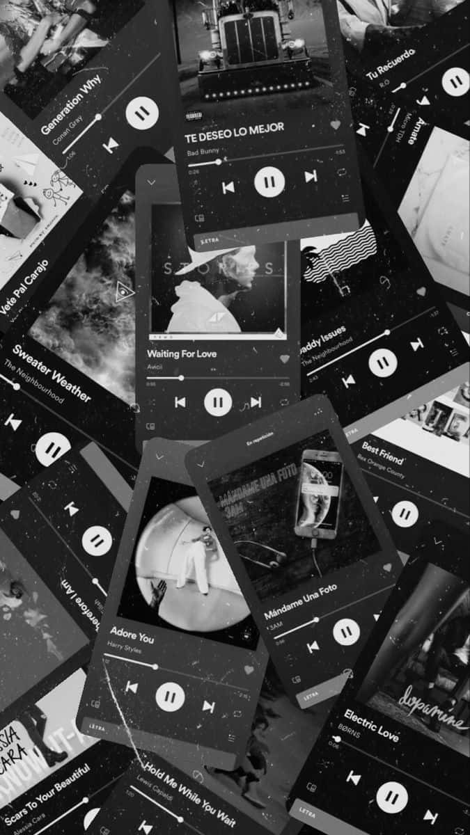 blackand white, music streaming, collage, SD Phone Wallpaper