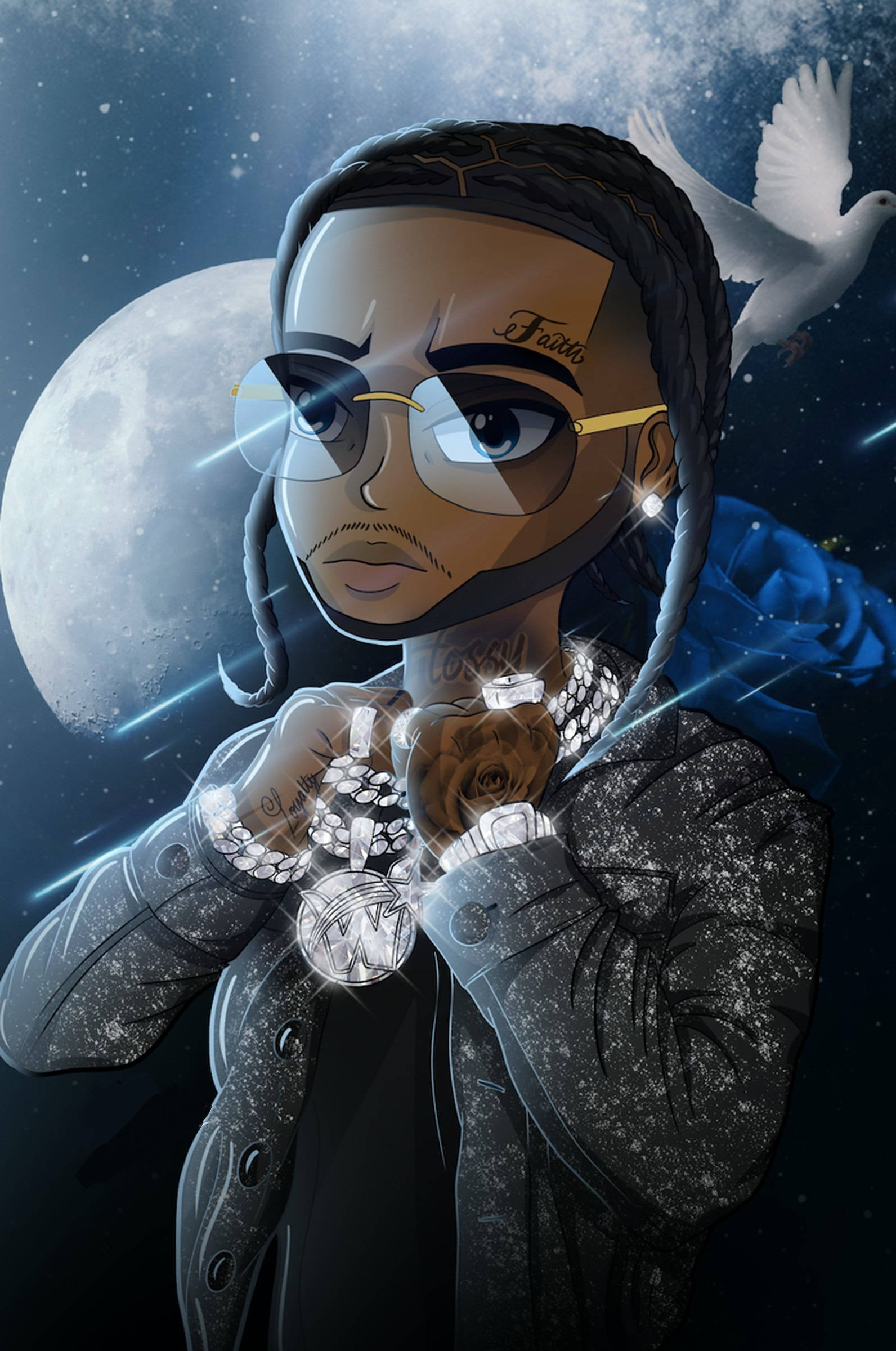 Pop Smoke, anime character, braids, Full HD Phone Wallpaper