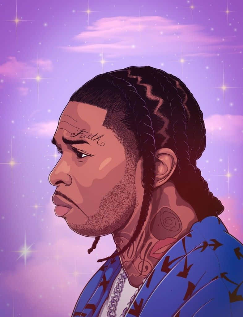 Pop Smoke Cartoon, starry purple sky, braided hair, SD Phone Wallpaper