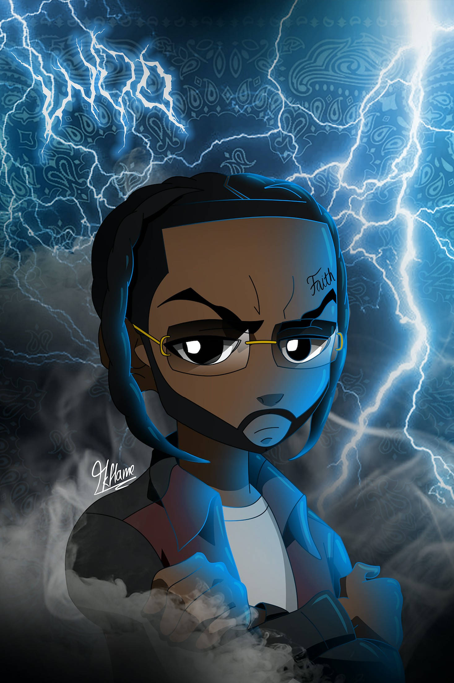 Pop Smoke, blue lightning, anime character, Full HD Phone Wallpaper