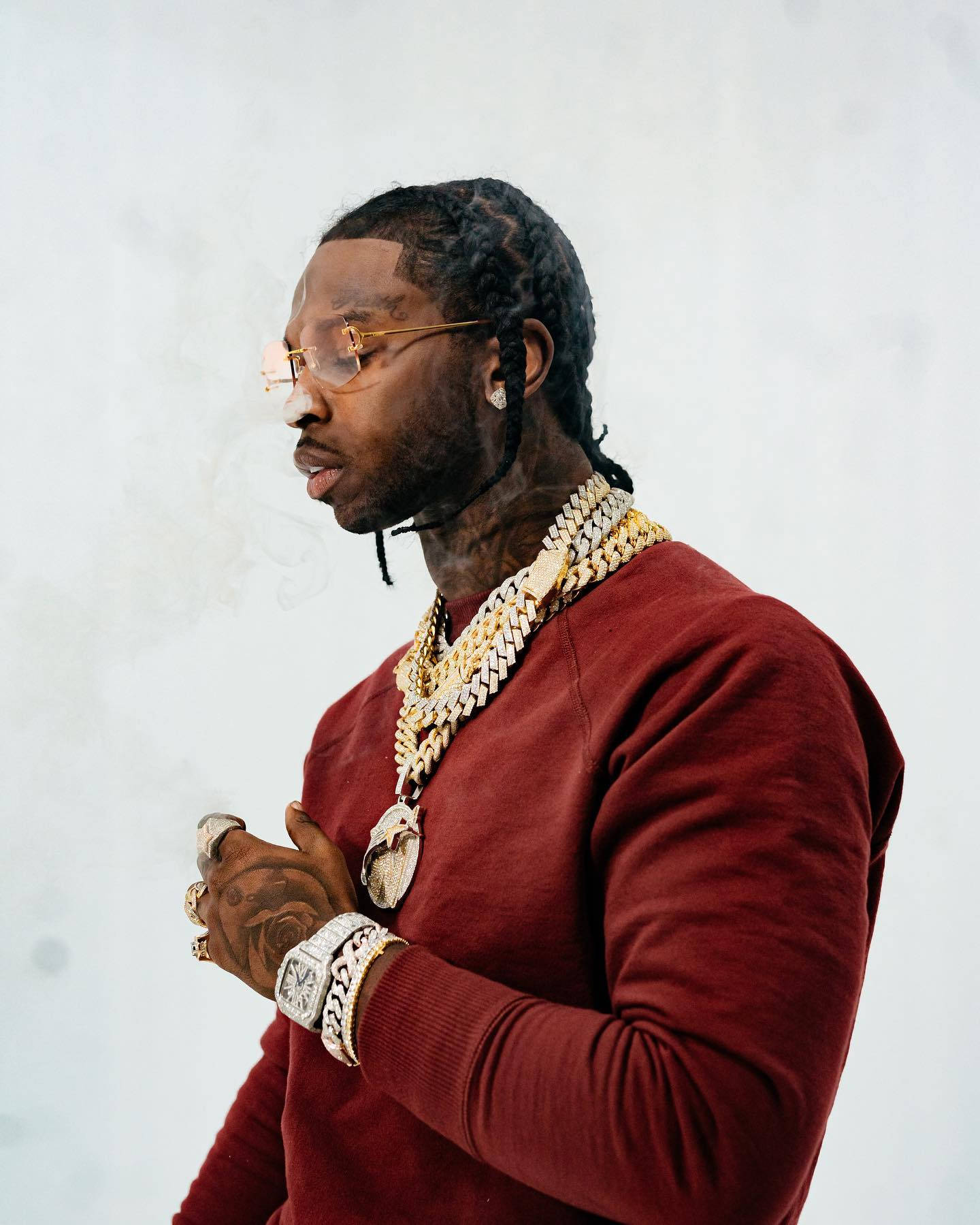 Pop Smoke, red sweater, gold chains, HD Phone Wallpaper