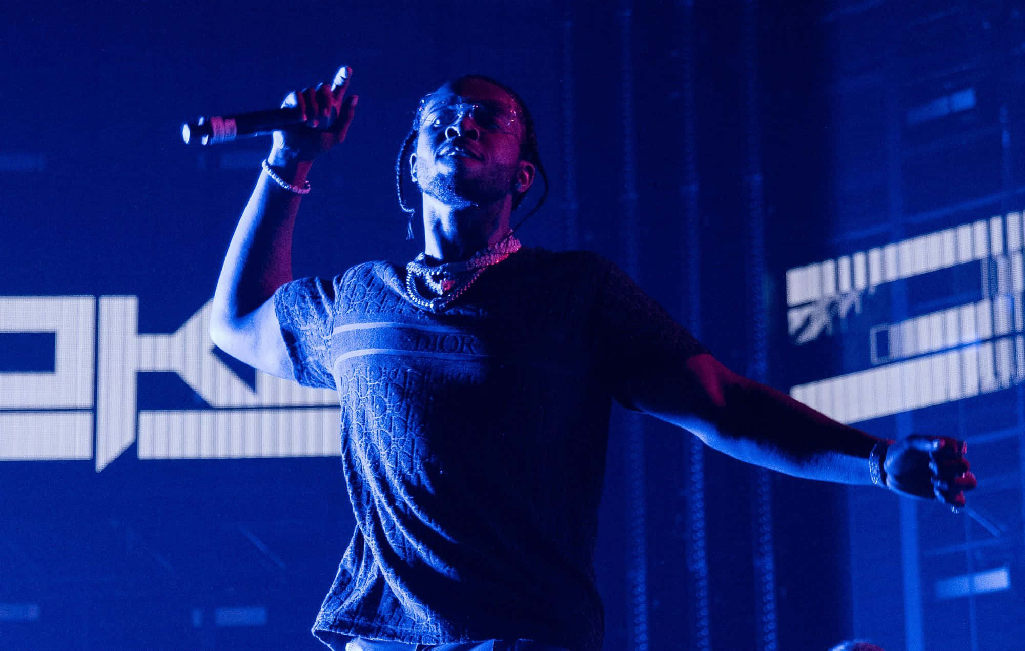 Pop Smoke, blue light, stage, Full HD Desktop Wallpaper
