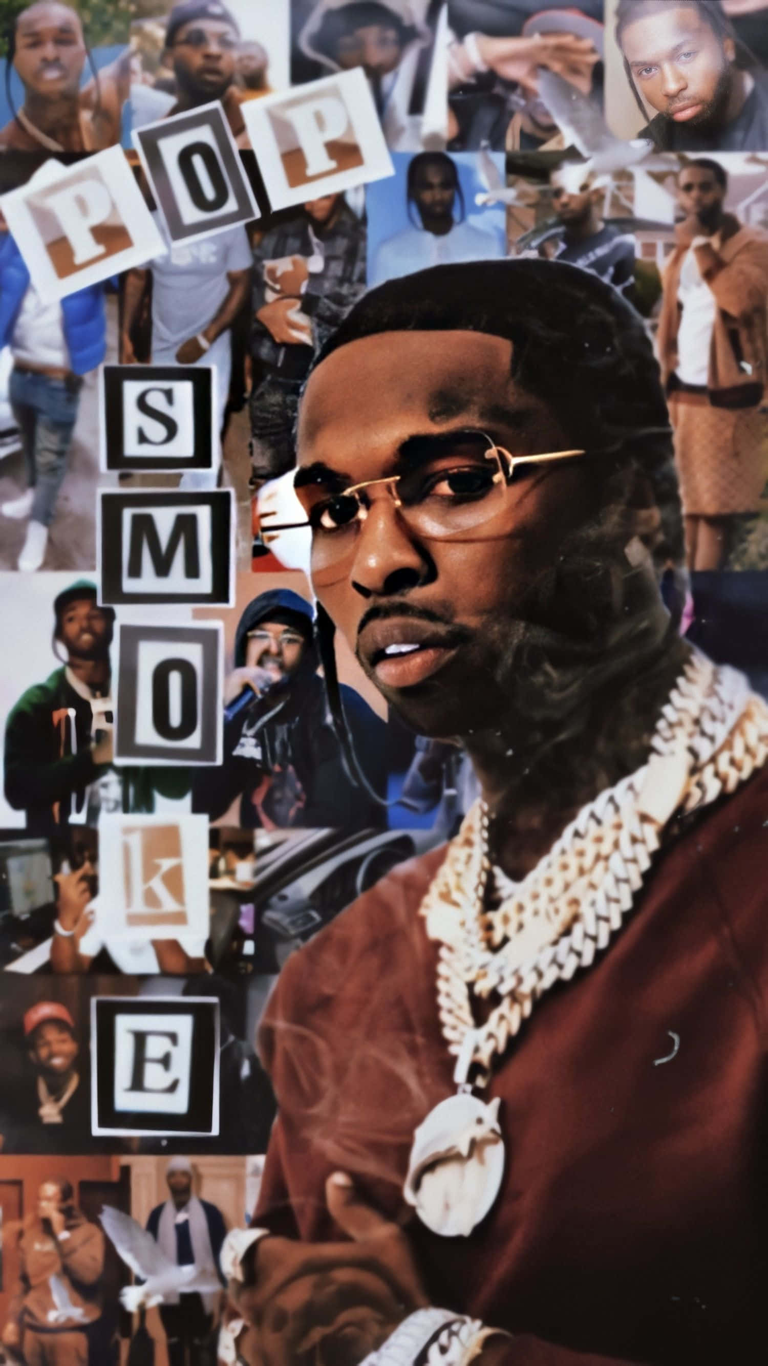 Pop Smoke, gold-rimmed glasses, thick chains, 2K Phone Wallpaper