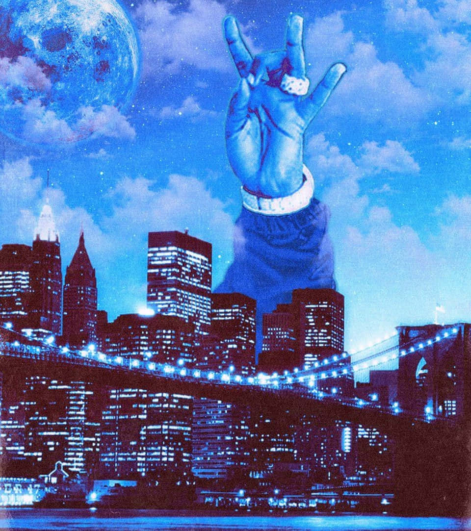 Pop Smoke, blue hand, ring, SD Phone Wallpaper