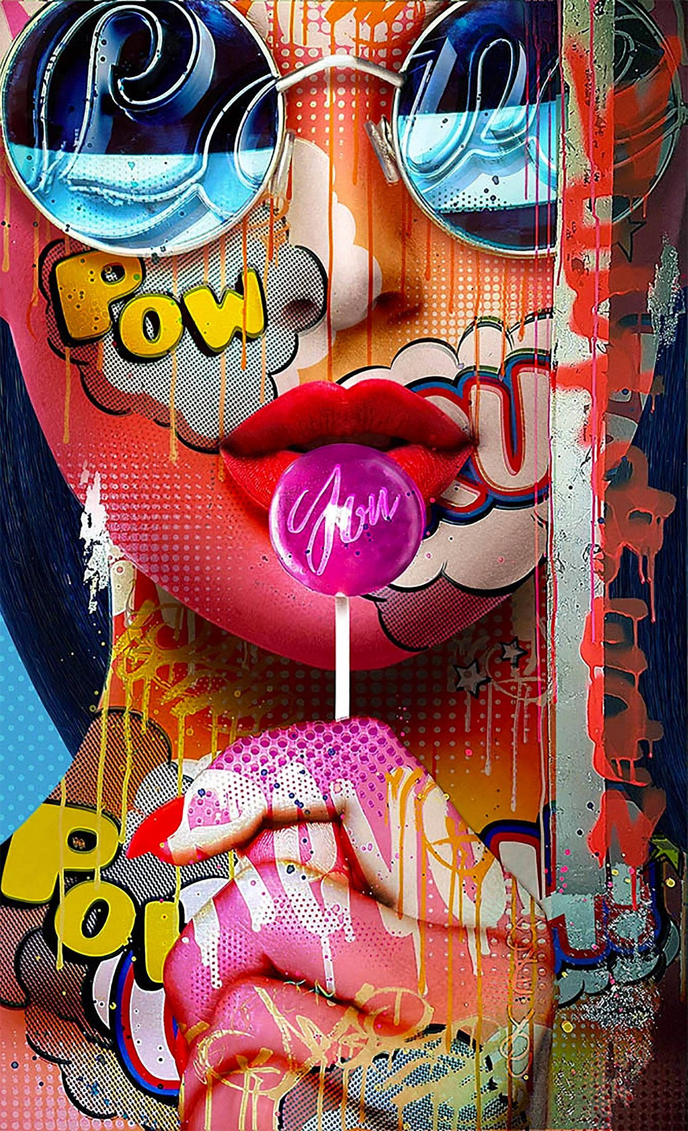 Lollipop Pop Art, woman, oversized sunglasses, Full HD Phone Wallpaper