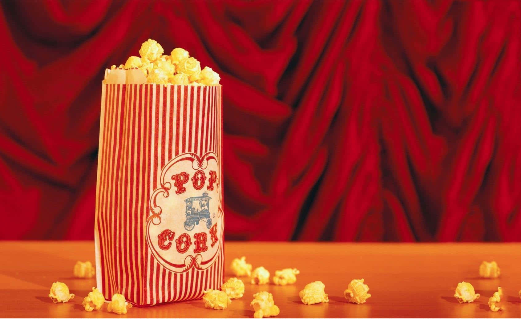 classic popcorn bag, red and white striped, golden kernels, HD Desktop Wallpaper