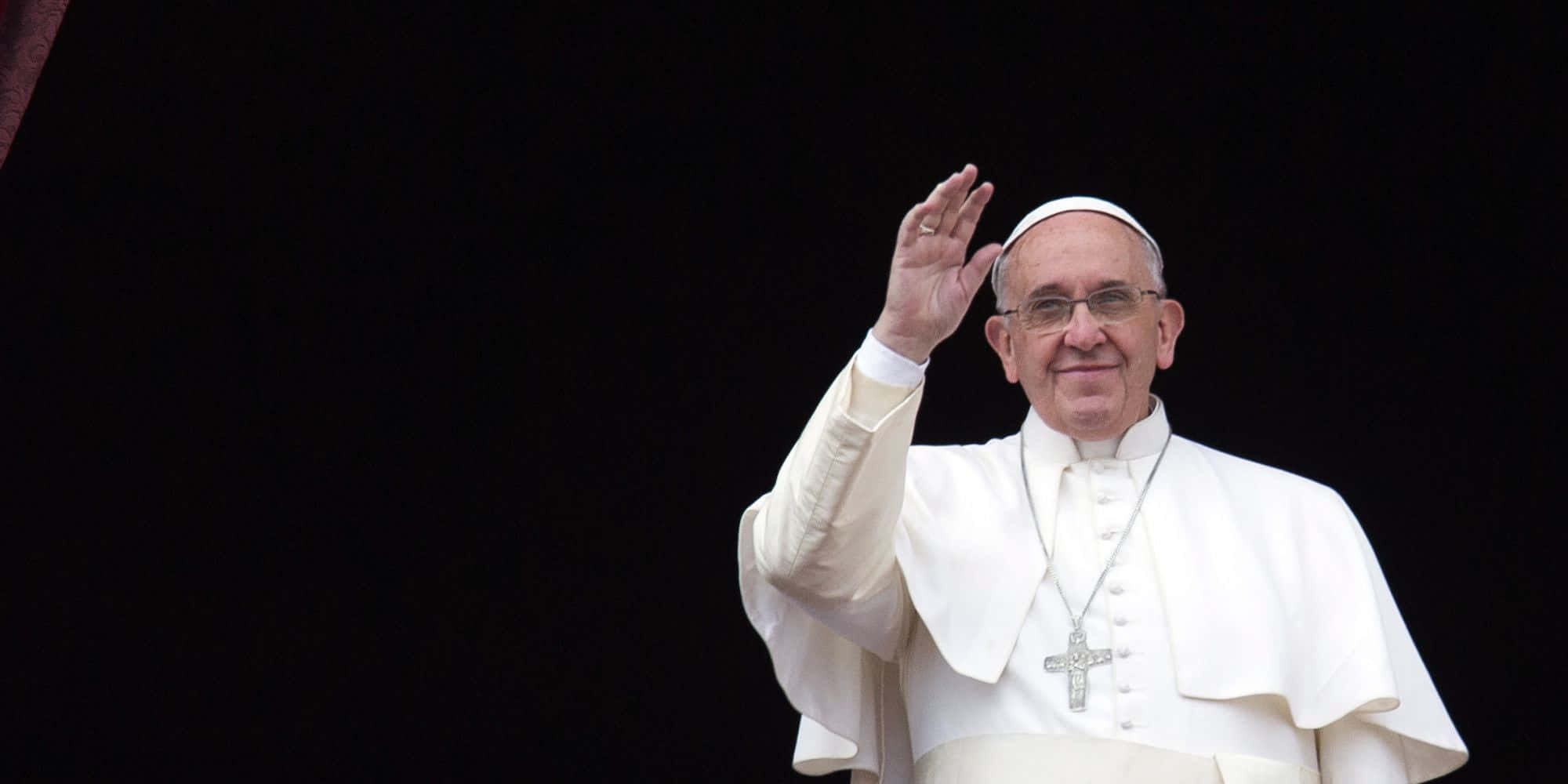 Pope Francis, white papal robes, stark black background, Full HD Desktop Wallpaper