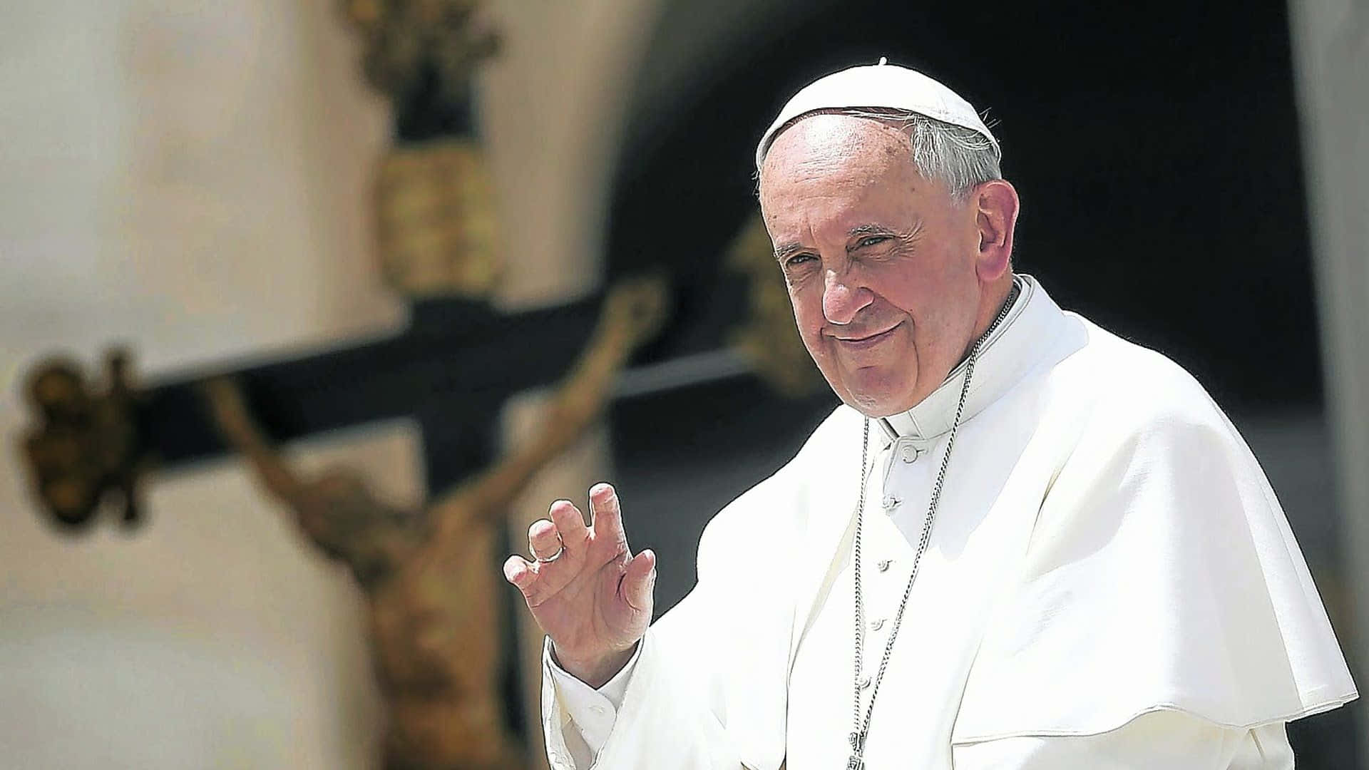 Pope Francis, white papal robes, crucifix, Full HD Desktop Wallpaper