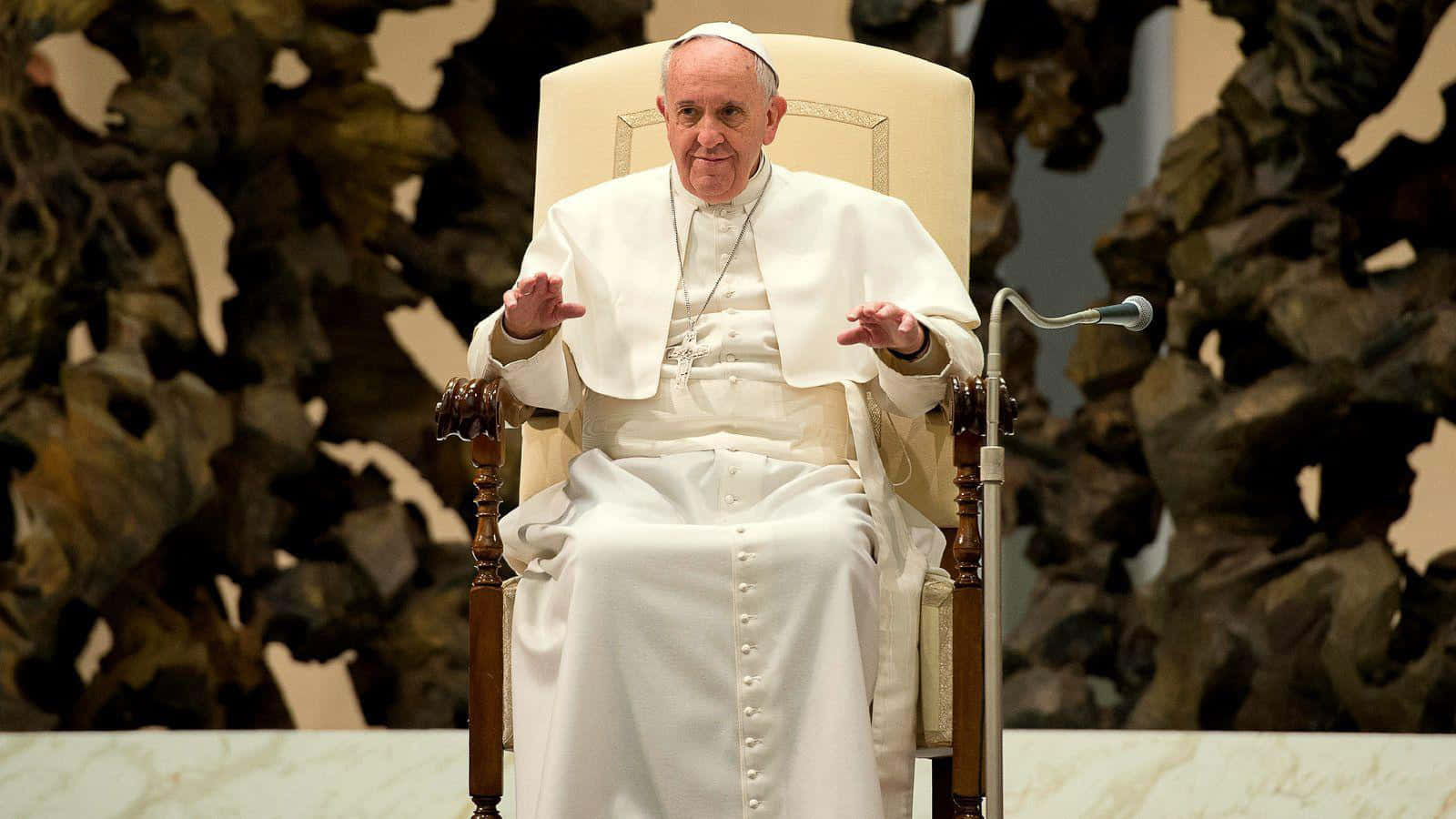 Pope Francis, white papal chair, textured dark backdrop, HD Desktop Wallpaper
