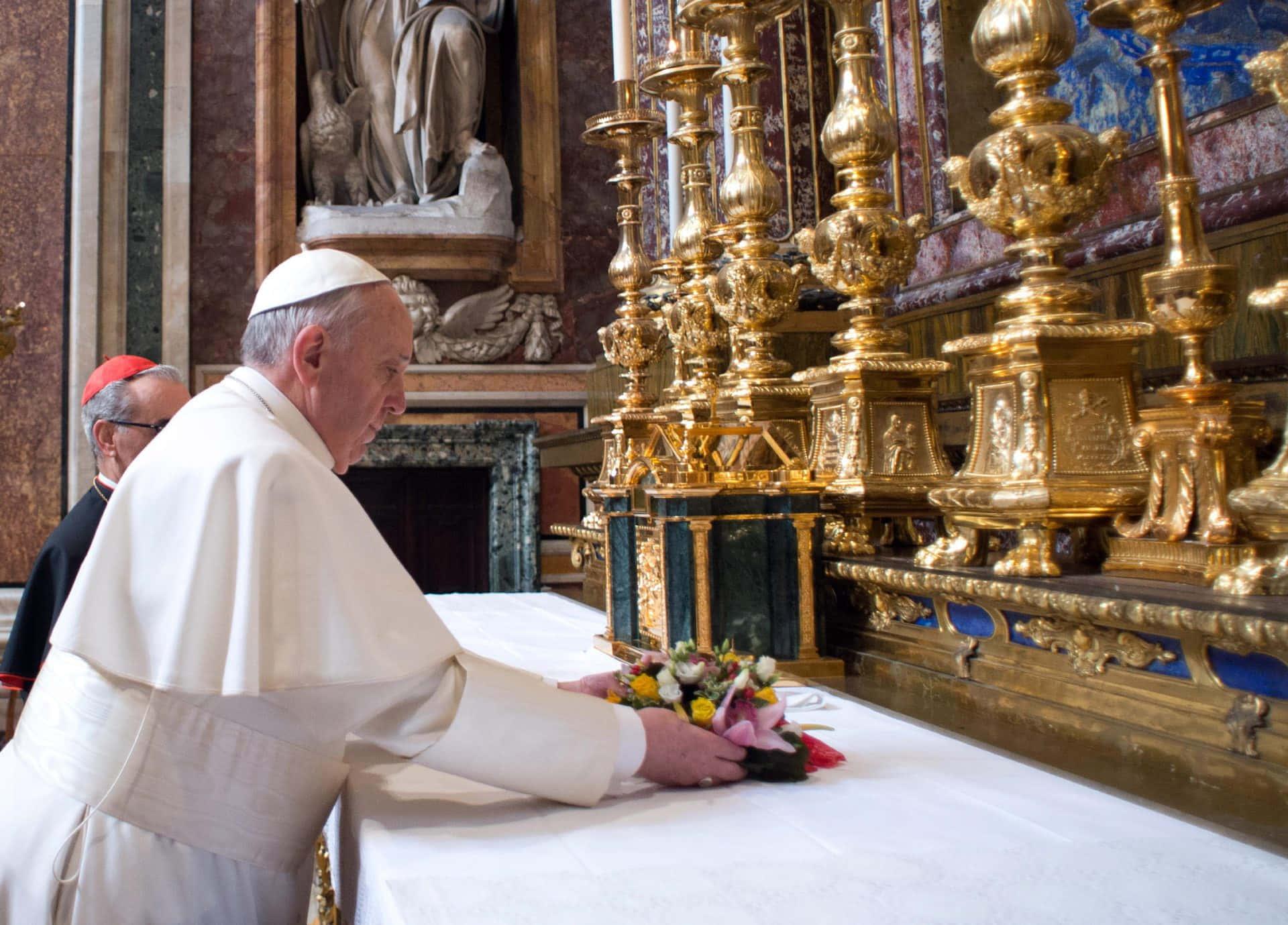 Pope Francis, altar, grand ornate church, Full HD Desktop Wallpaper