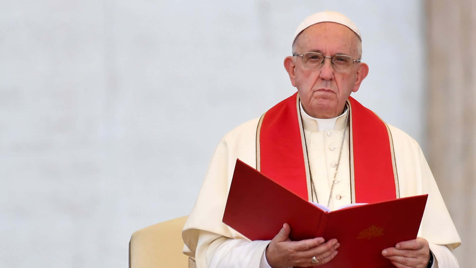 Pope Francis, white papal robes, red stole, Full HD Desktop Wallpaper