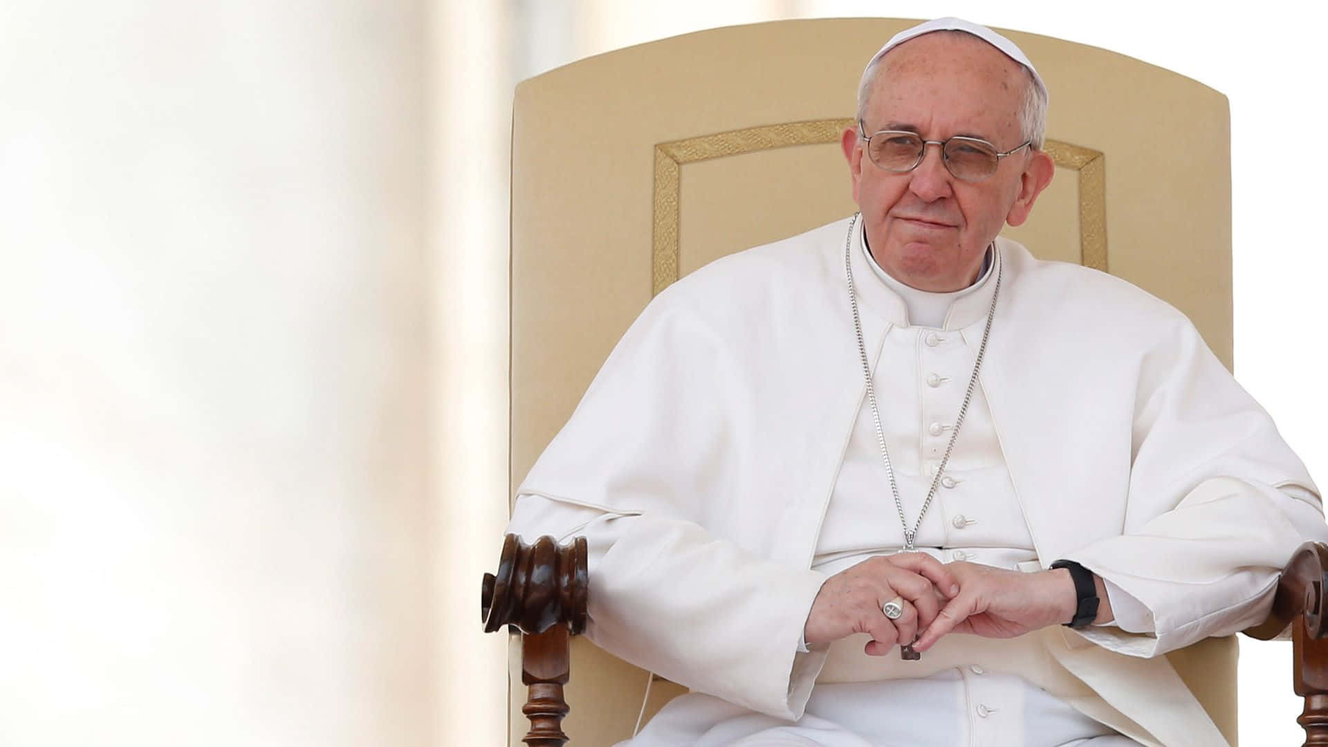 Pope Francis, white papal robes, glasses, Full HD Desktop Wallpaper