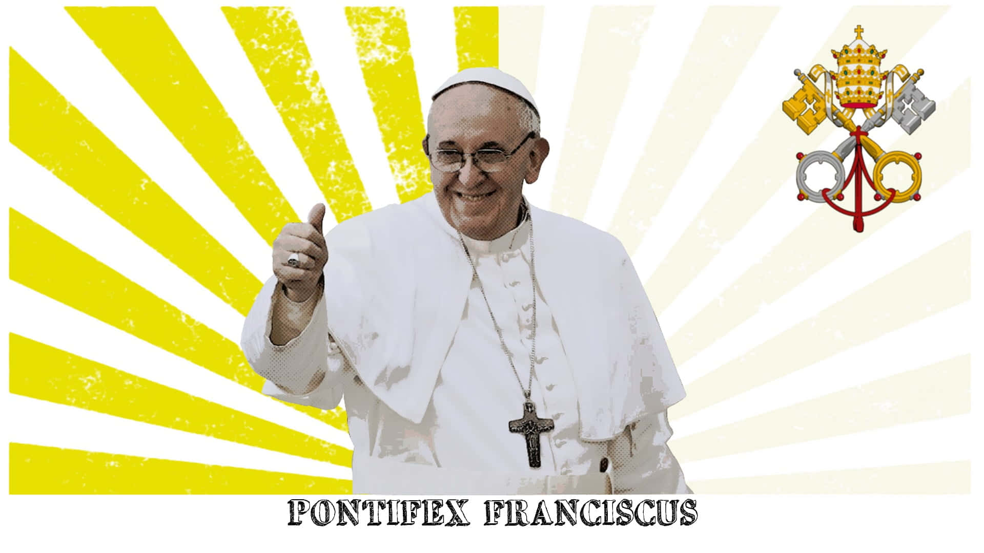 Pope Francis, yellow and white sunburst background, papal insignia, Full HD Desktop Wallpaper