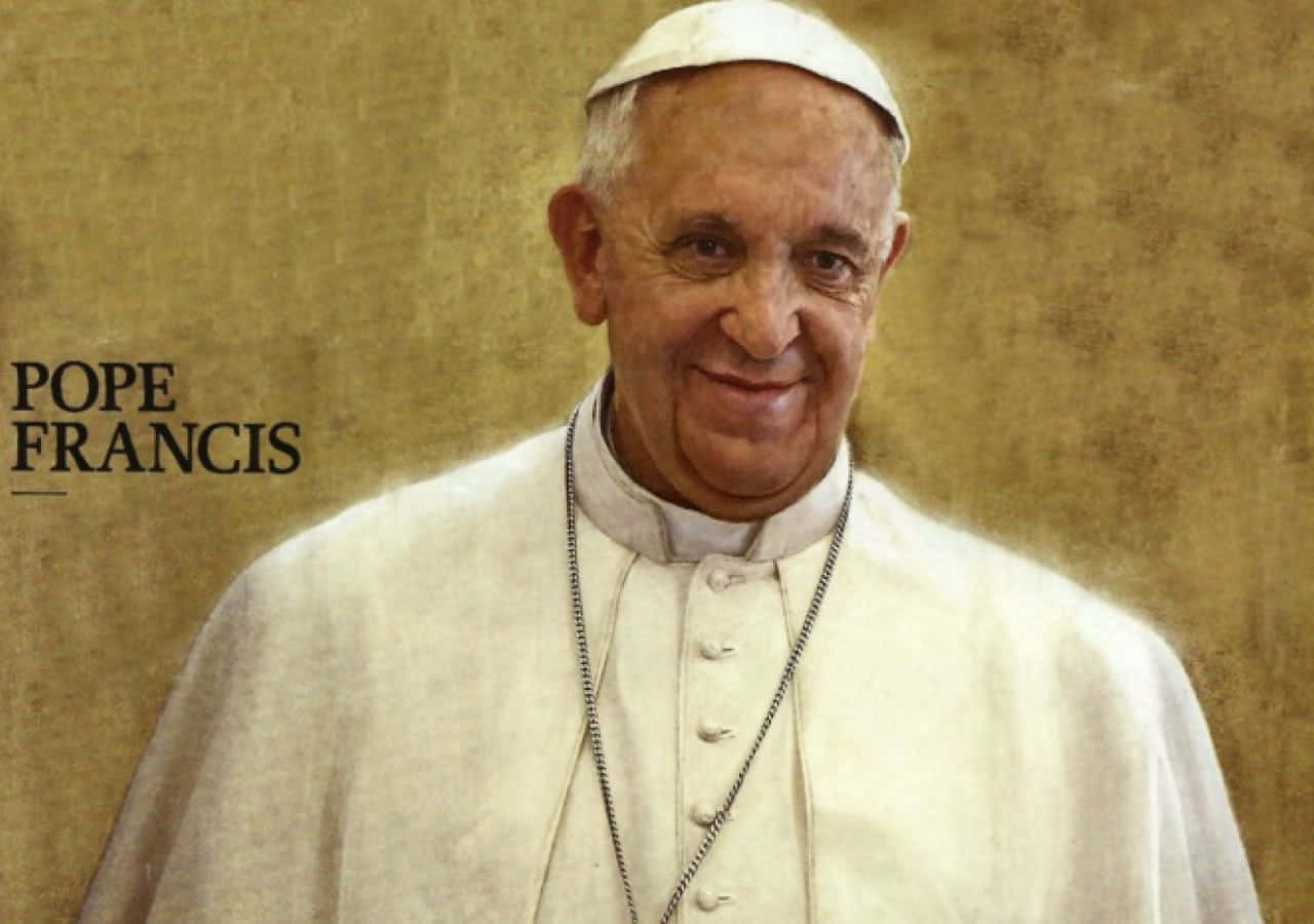 Pope Francis, white papal robes, textured gold background, HD Desktop Wallpaper
