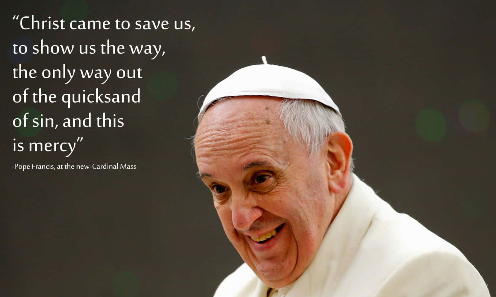 Pope Francis, white papal outfit, dark blurred background, HD Desktop Wallpaper