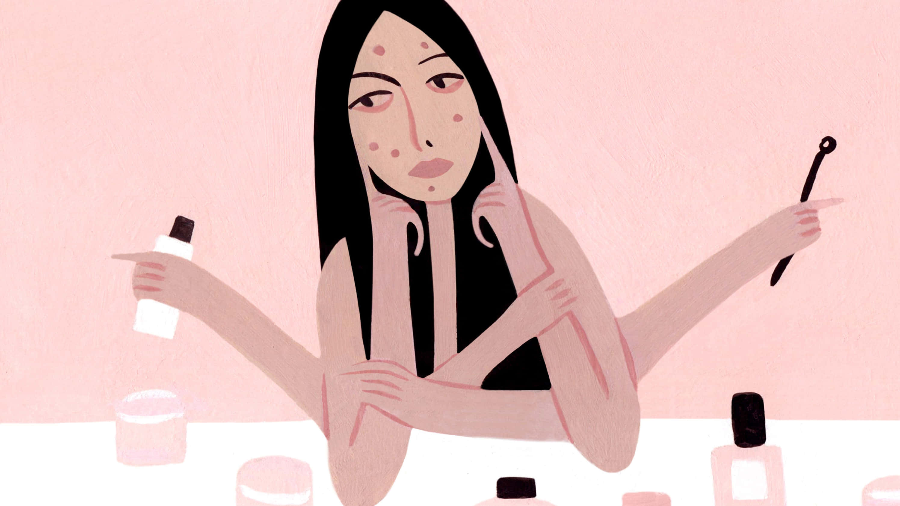 Popping Pimples Art, dark hair, acne, 2K Desktop Wallpaper
