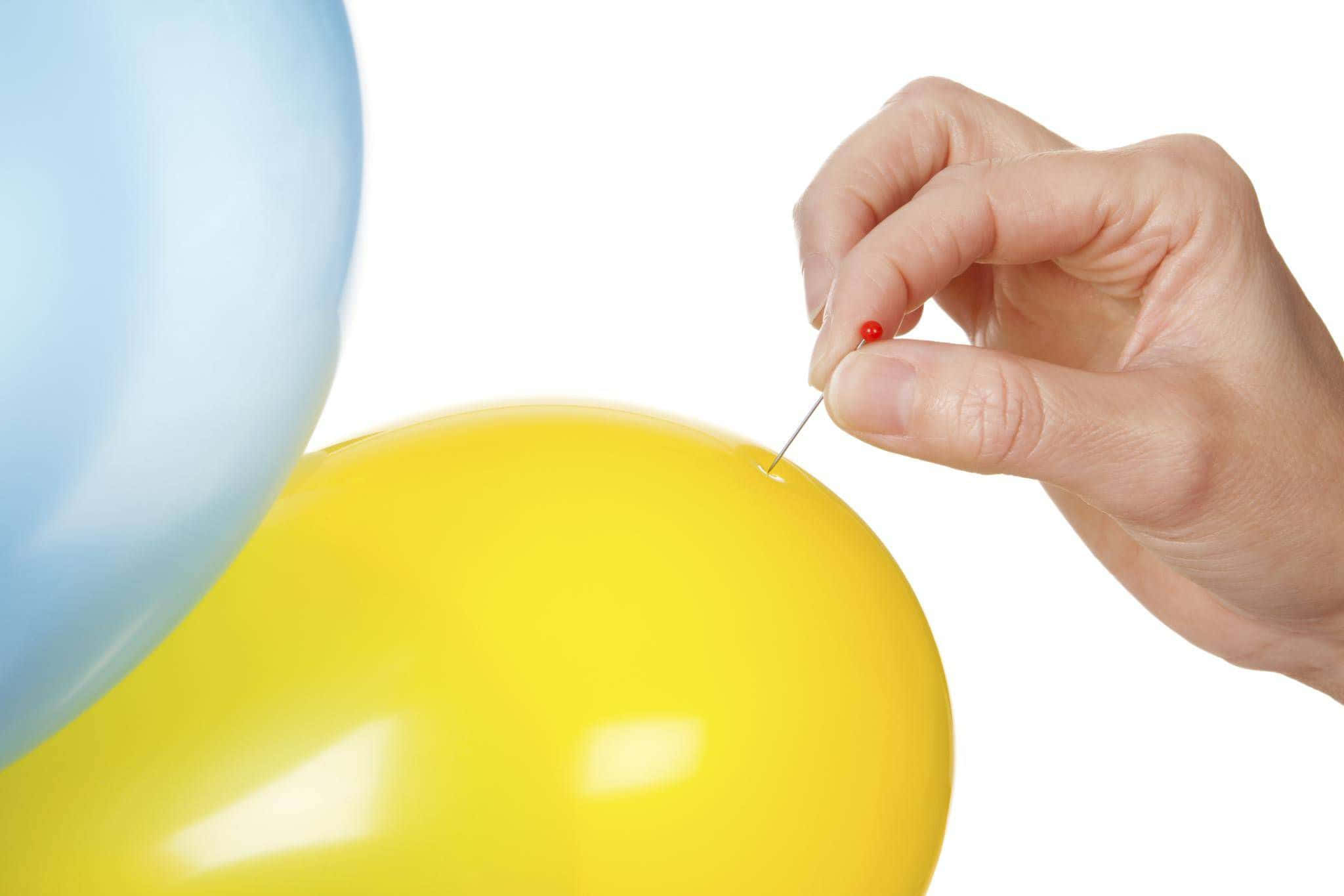red-headed pin, shiny yellow balloon, white background, Full HD Desktop Wallpaper