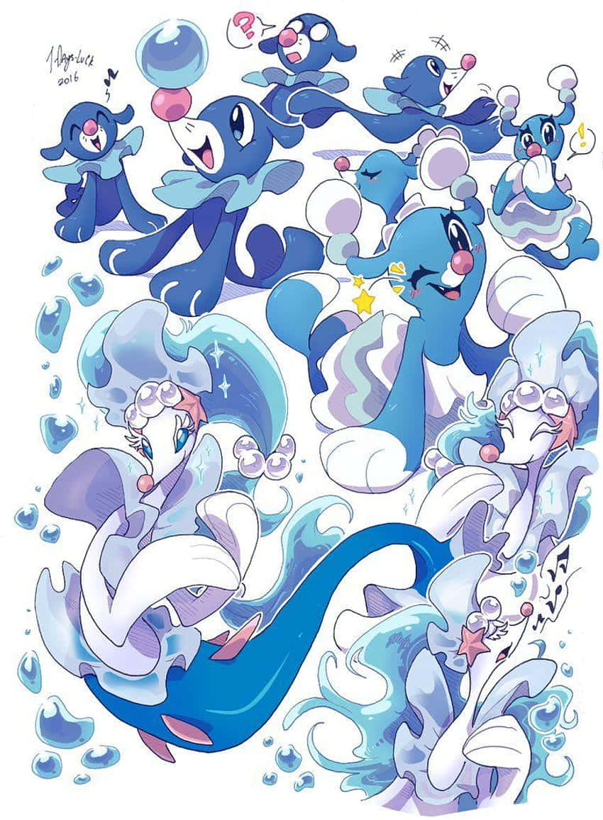 Popplio, blue and white, bubbles, SD Phone Wallpaper