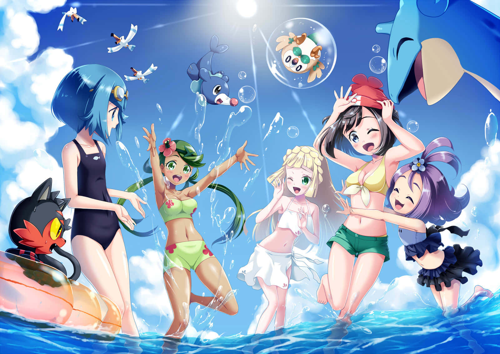 Popplio, beach, sunny sky, HD Desktop Wallpaper