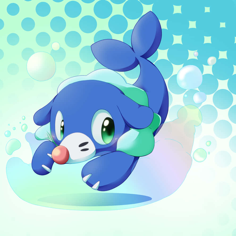 Popplio, blue anime-style puppy, green eyes, SD Desktop Wallpaper