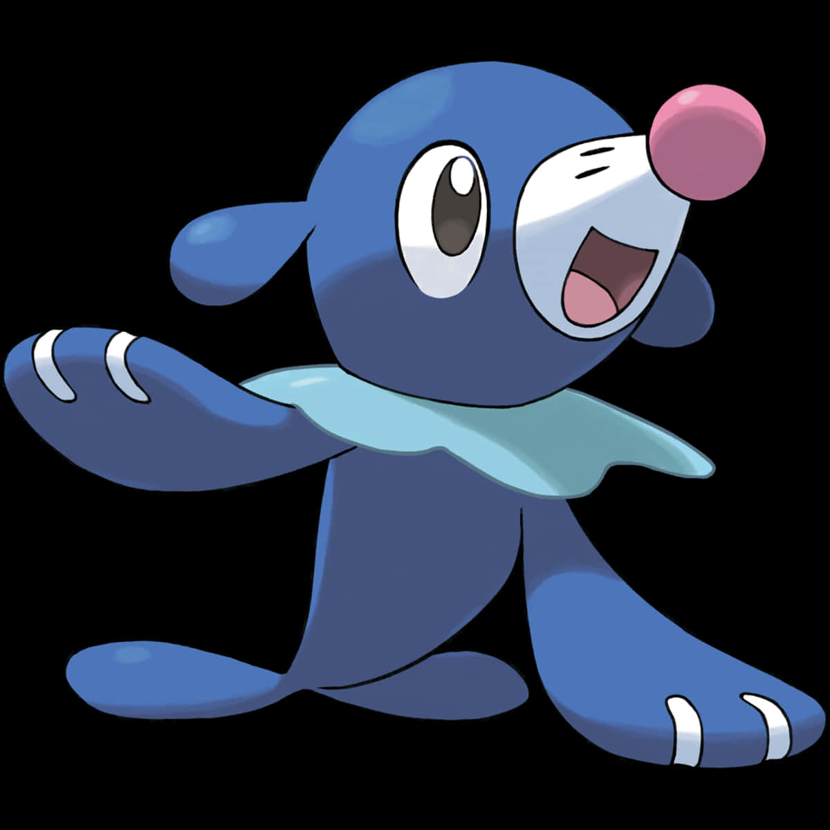Popplio, blue cartoon seal-like creature, pink nose, SD Desktop Wallpaper