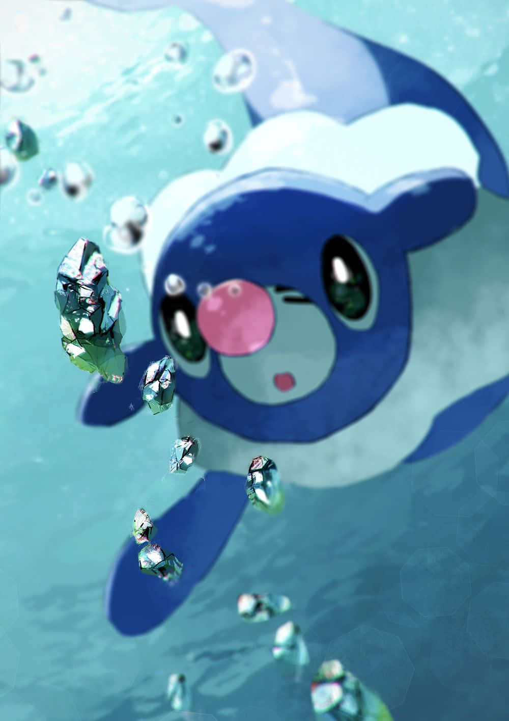 Popplio, blue and white cartoon dolphin, underwater, HD Phone Wallpaper