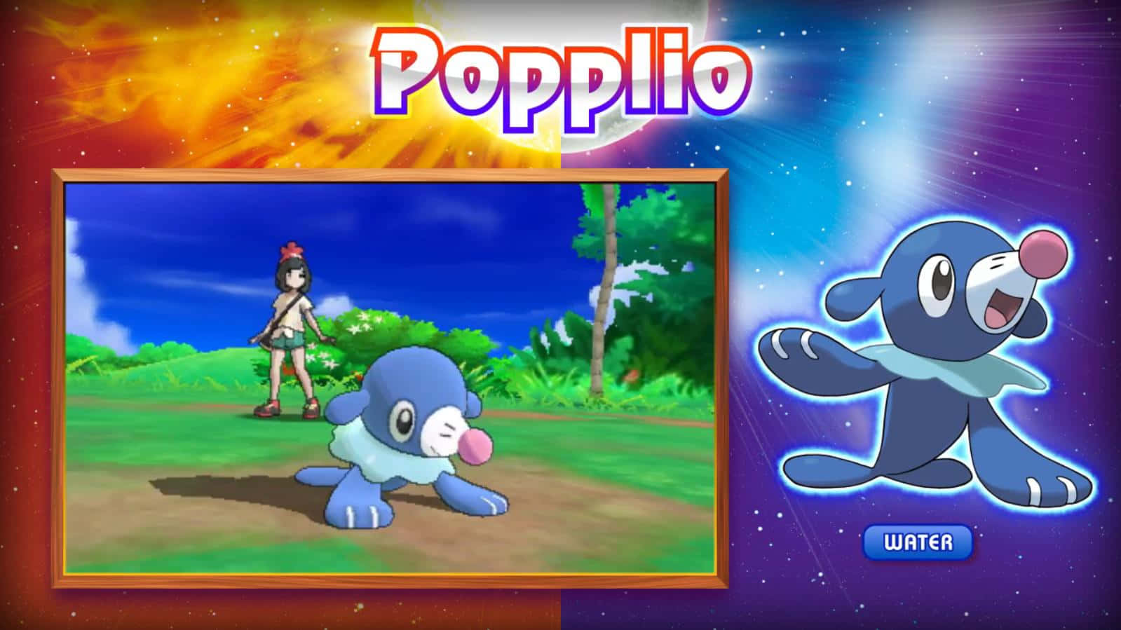 Popplio, blue water-type Pokémon, trainer, HD Desktop Wallpaper