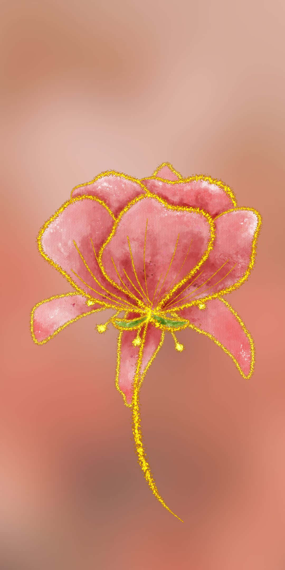 Poppy Field, pink flower, golden glittery edges, Full HD Phone Wallpaper