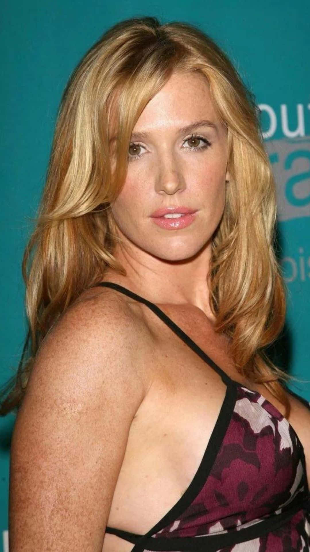 Poppy Montgomery, floral top, teal backdrop, Full HD Phone Wallpaper