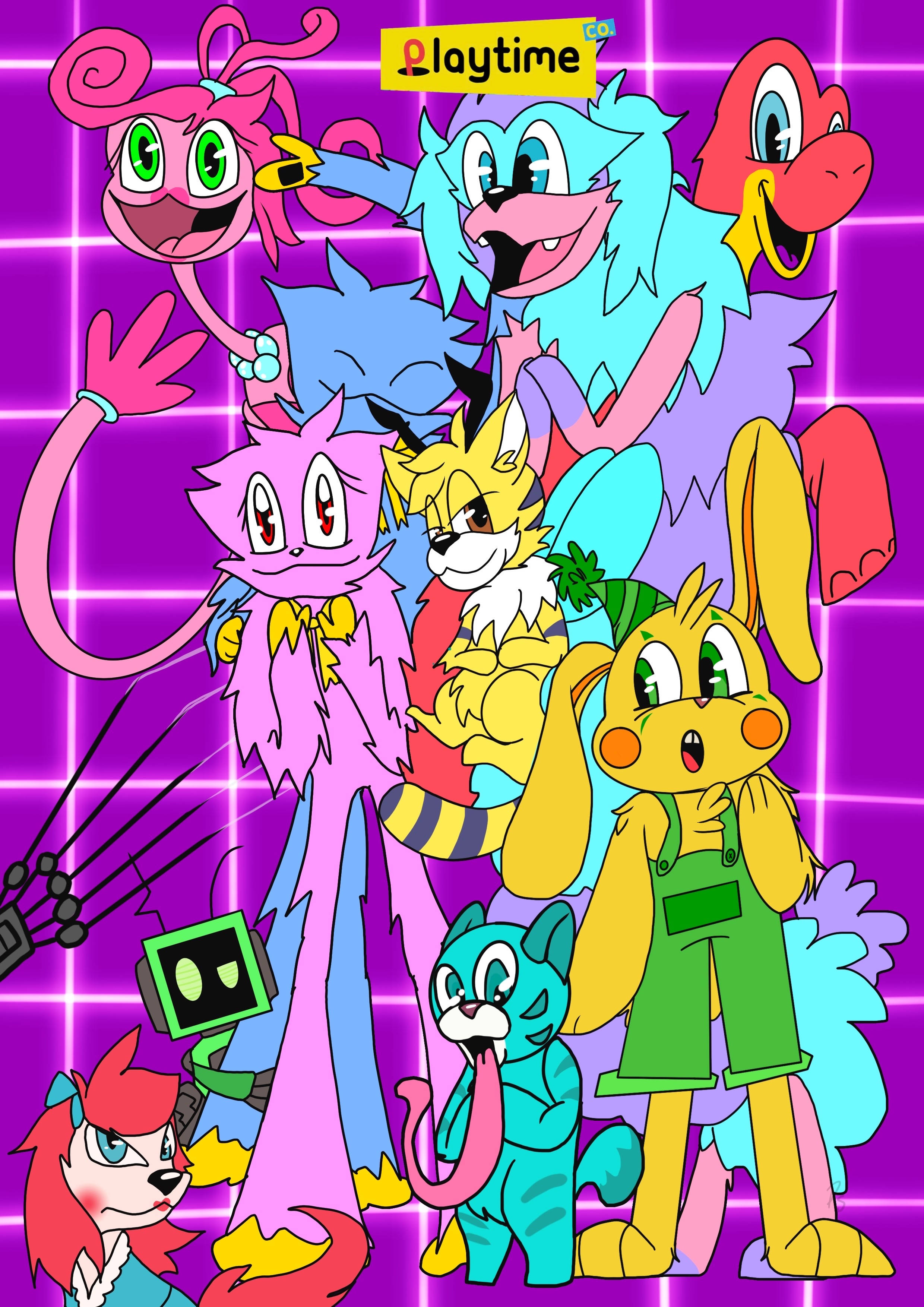 Poppy Playtime, Gang, vibrant cartoon characters, 2K Phone Wallpaper