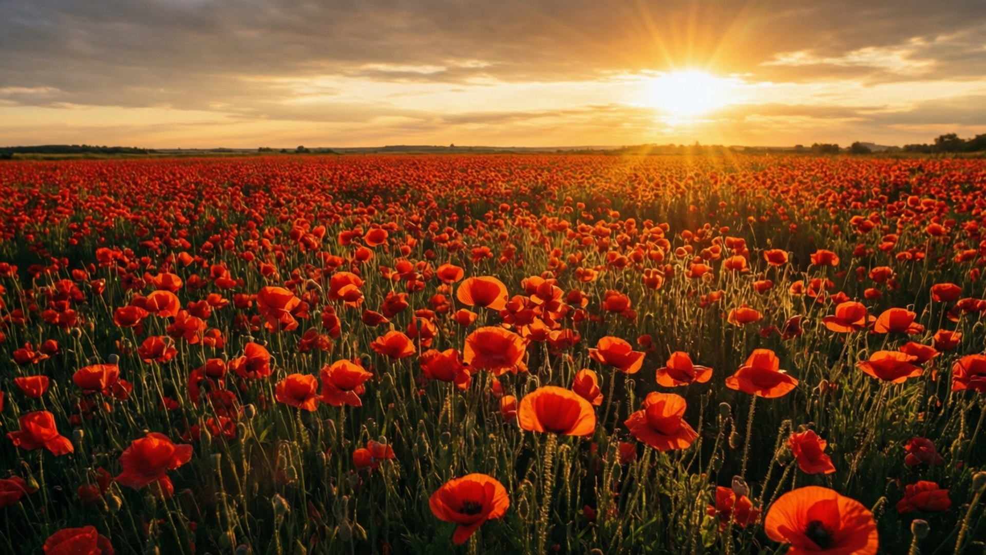 Golden Poppy, sunset, vibrant red poppies, Full HD Desktop Wallpaper