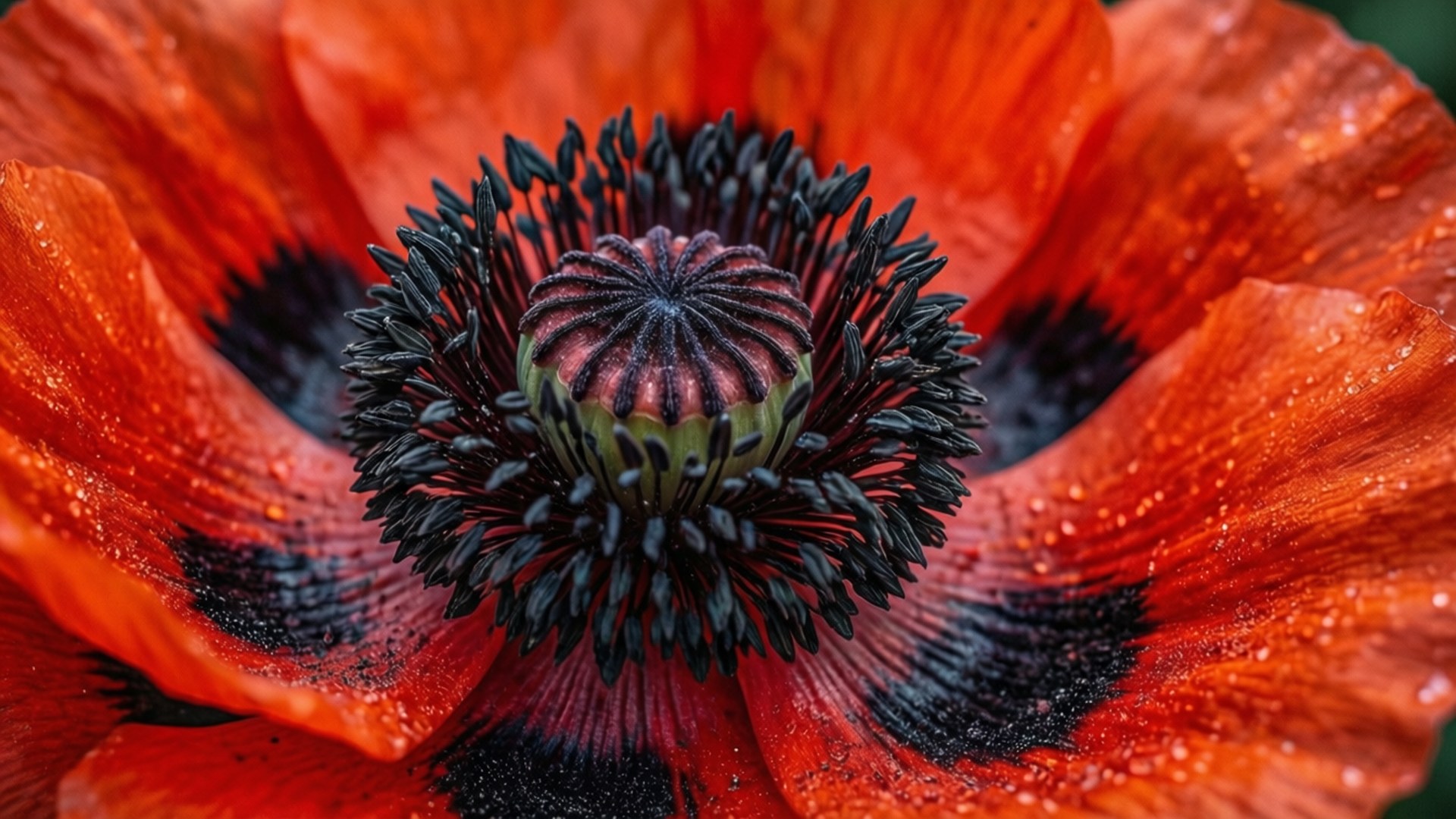 Poppy, vibrant red, dark center, Full HD Desktop Wallpaper
