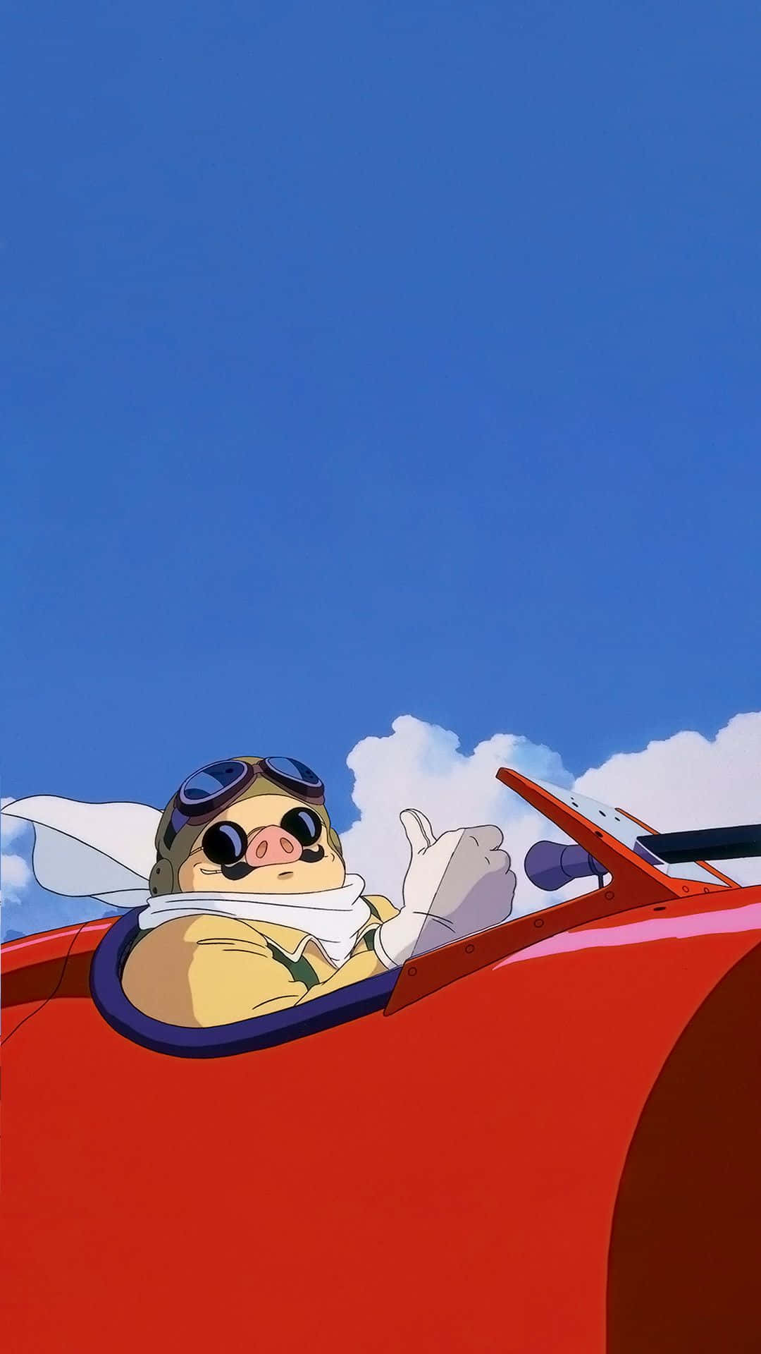 Porco Rosso, red open-cockpit airplane, clear blue sky, Full HD Phone Wallpaper