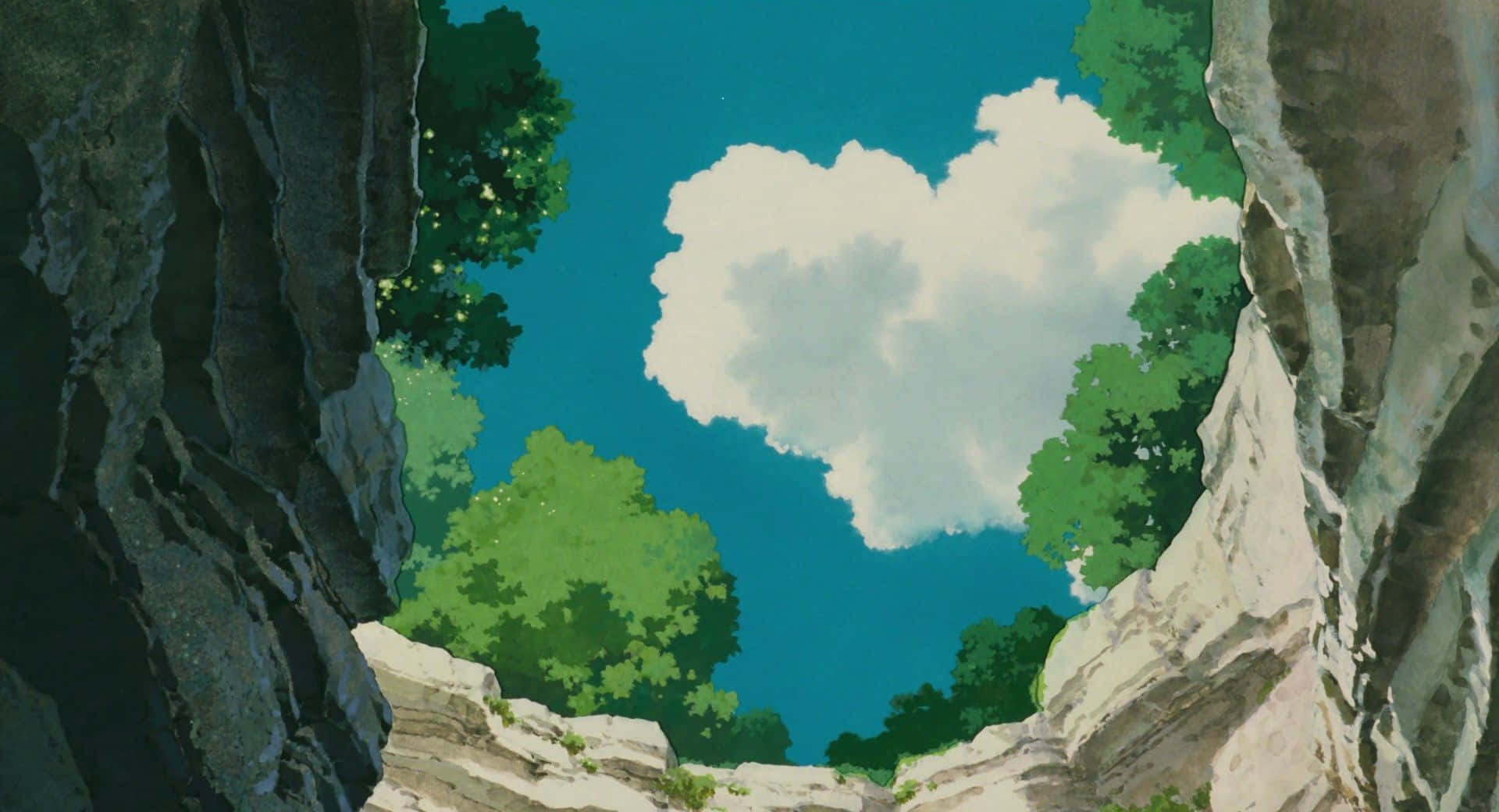 Porco Rosso, heart-shaped cloud, lush green forest, Full HD Desktop Wallpaper