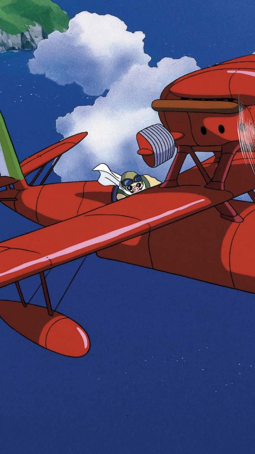 Porco Rosso, red seaplane, bright blue sky, Full HD Phone Wallpaper