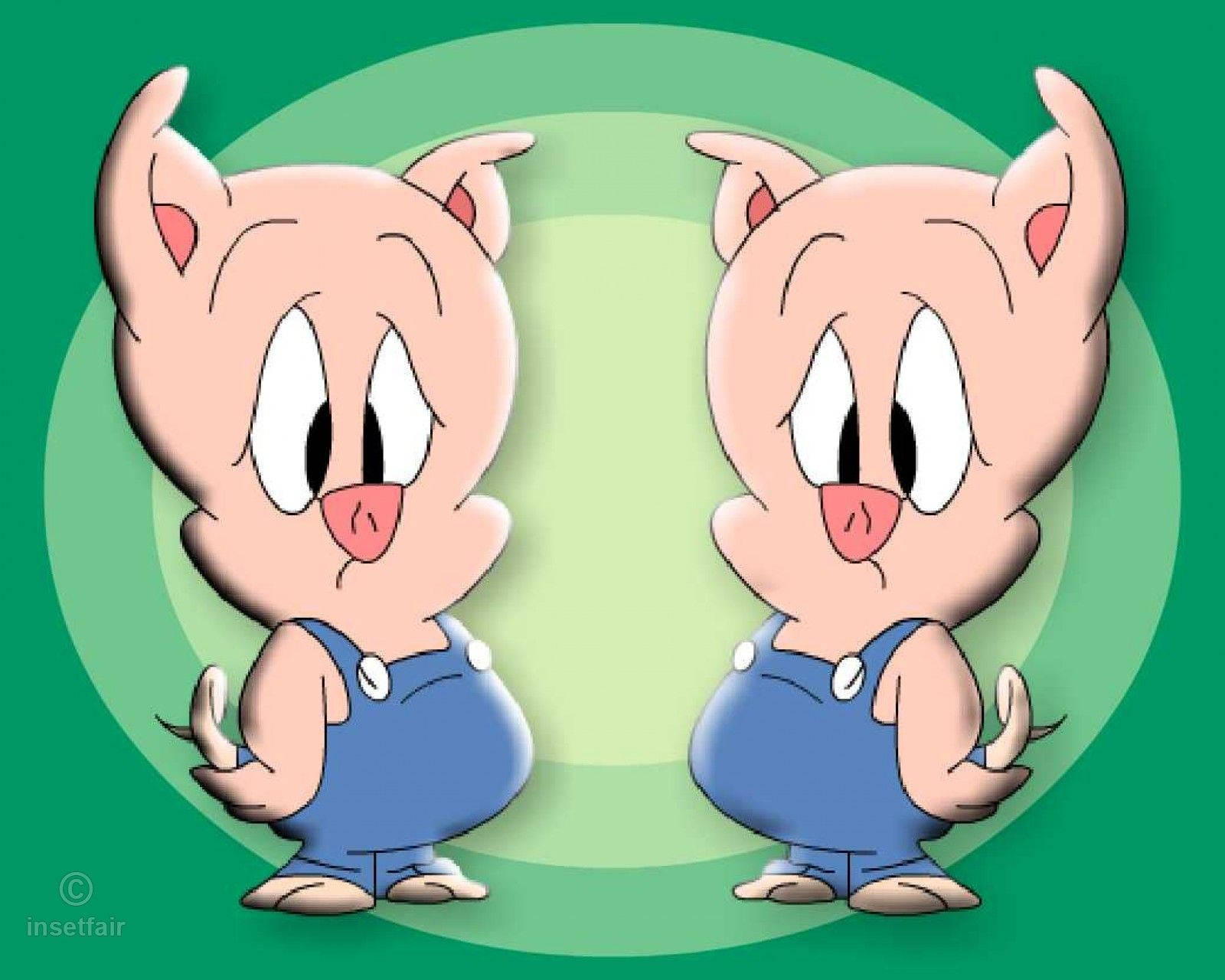 Porky Pig, blue overalls, green gradient background, HD Desktop Wallpaper
