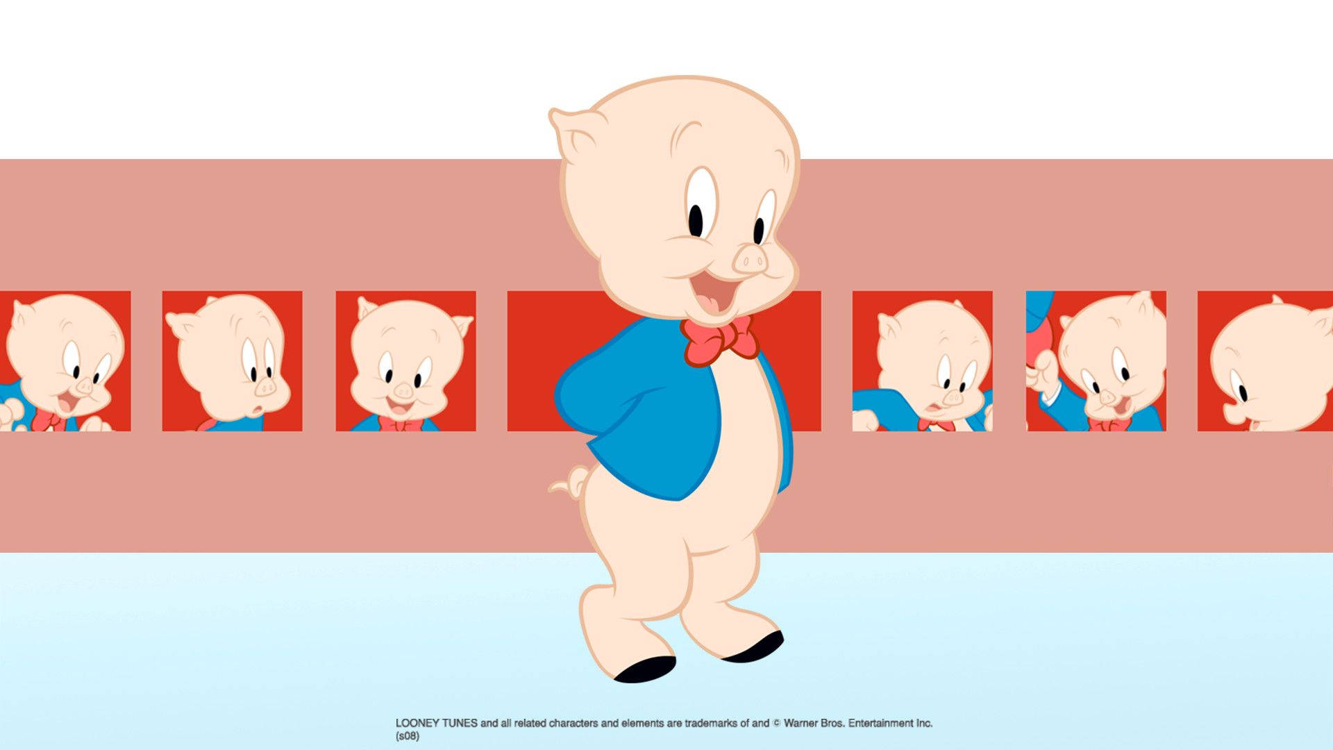 Porky Pig, blue suit, red bowtie, Full HD Desktop Wallpaper