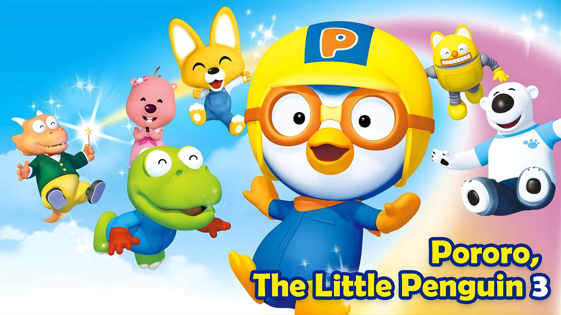 Pororo The Little Penguin, characters, sparkling sky, Full HD Desktop Wallpaper