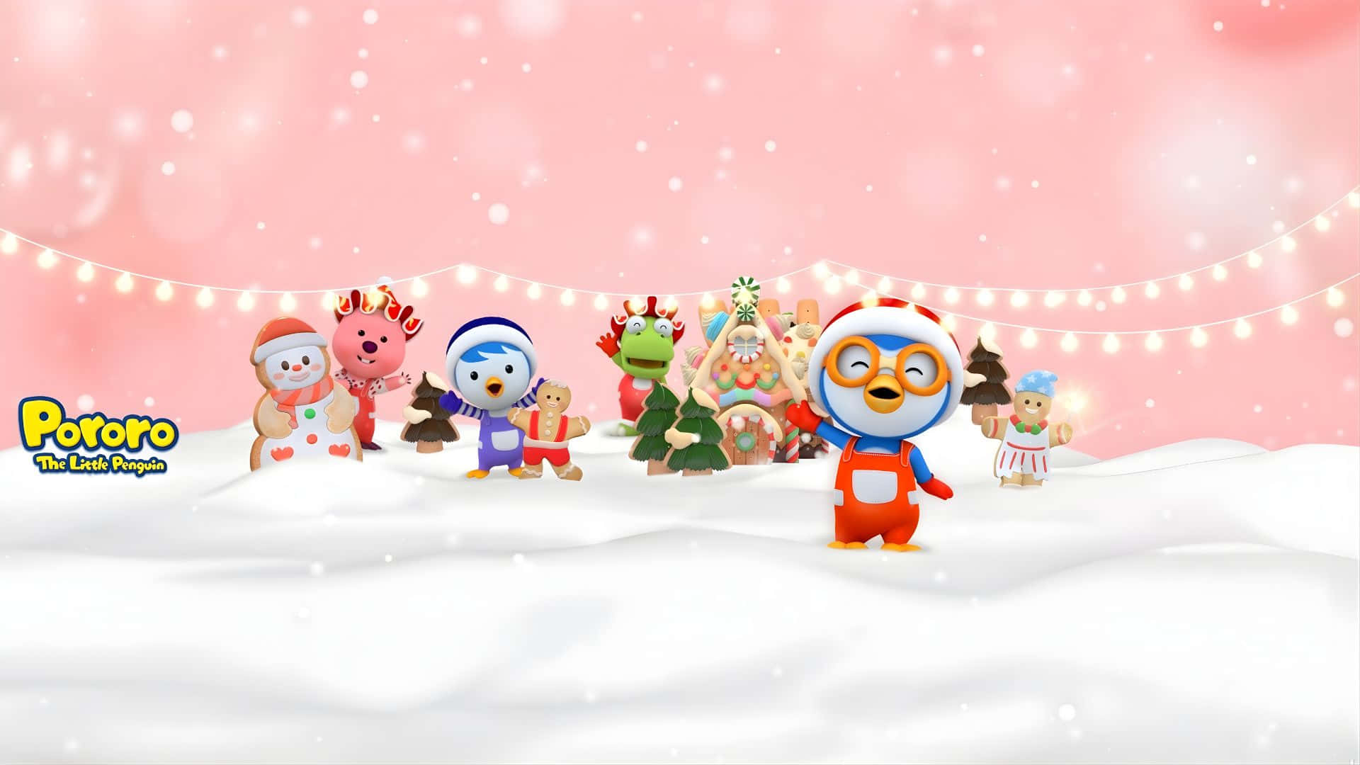 Pororo The Little Penguin, friends, winter scene, Full HD Desktop Wallpaper