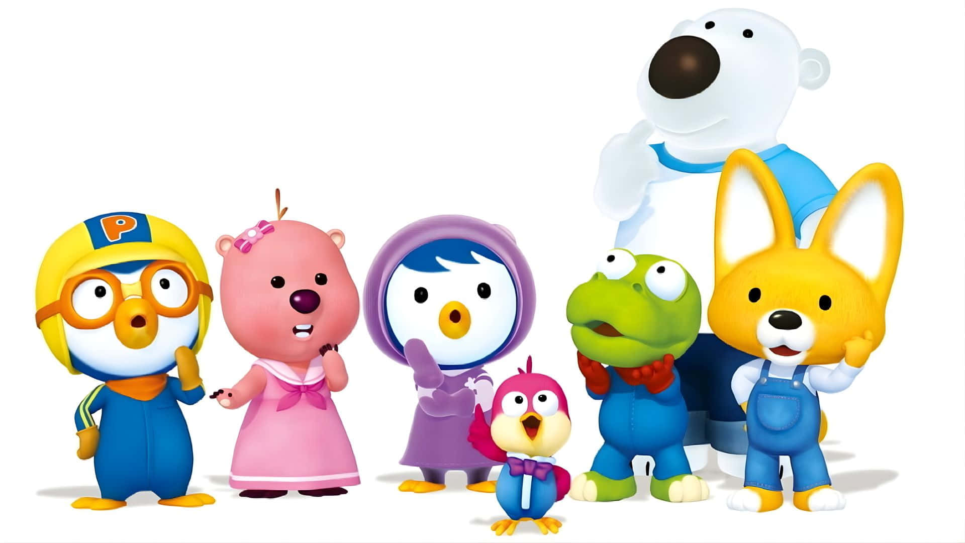 Pororo The Little Penguin, friends, colorful cartoon animal friends, Full HD Desktop Wallpaper