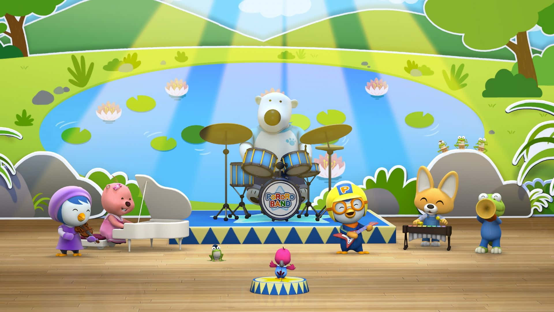 Pororo The Little Penguin, music show, cartoon animal band, Full HD Desktop Wallpaper