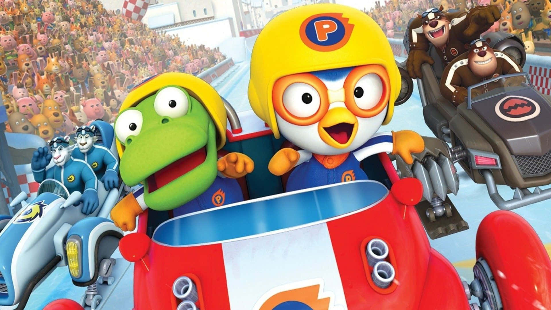 Pororo The Little Penguin, friends, go-karts, Full HD Desktop Wallpaper