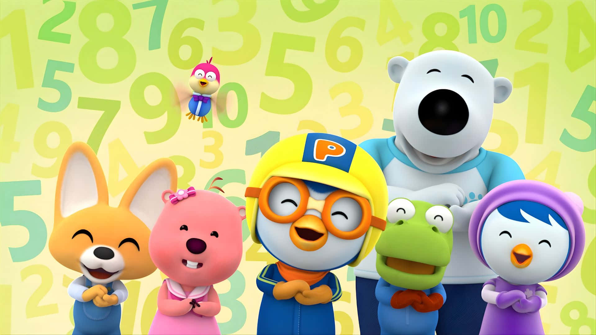Pororo The Little Penguin, friends, learning numbers, Full HD Desktop Wallpaper