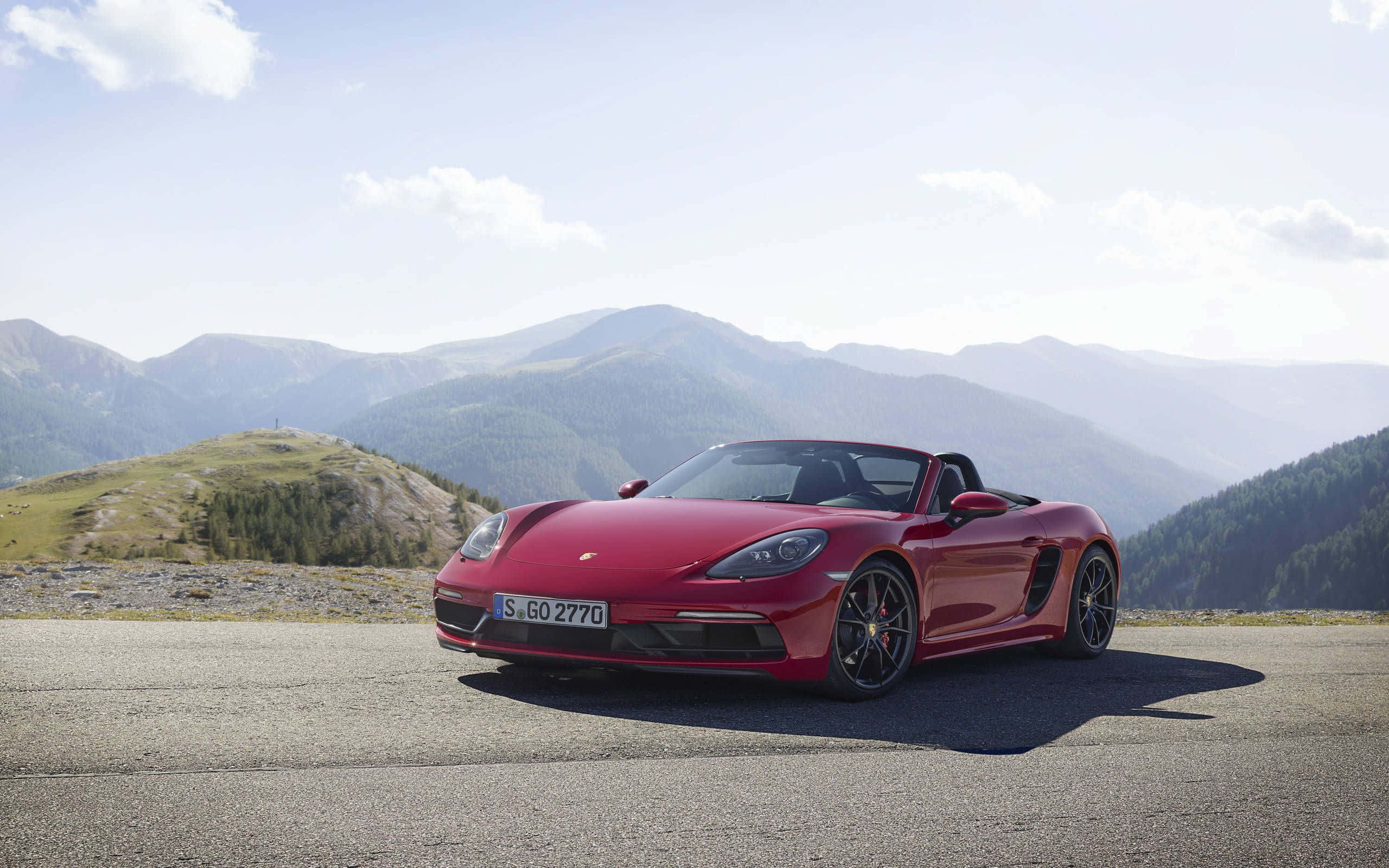 Porsche 718 Boxster GTS, glossy red, mountain road, 2K Desktop Wallpaper