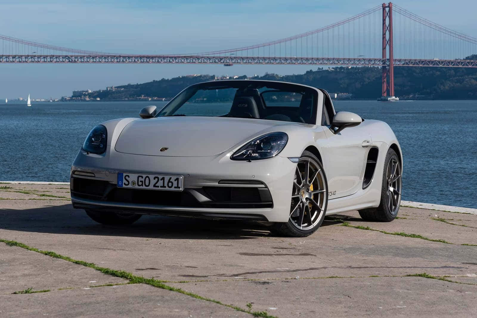 Porsche 718 Boxster GTS, white, waterfront pier, HD Desktop Wallpaper