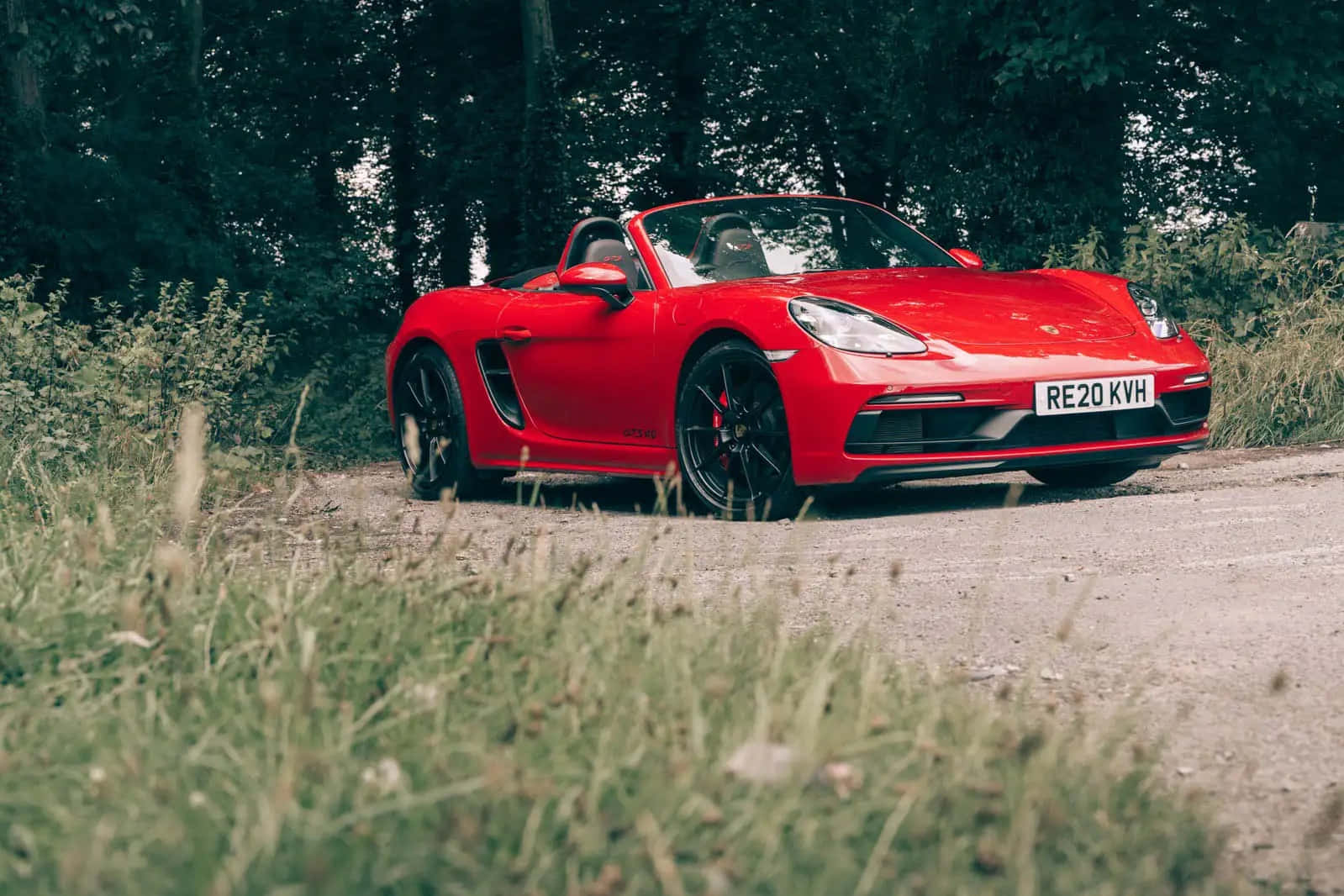 Porsche 718 Boxster GTS, vibrant red, gravel road, HD Desktop Wallpaper